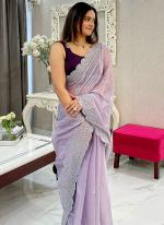 Burburry Silk Lilac Party Wear Sequins Work Saree